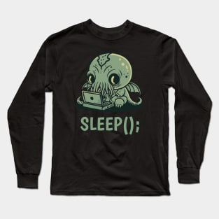 Chibi Cthulhu Programmer - Sleep() Long Sleeve T-Shirt